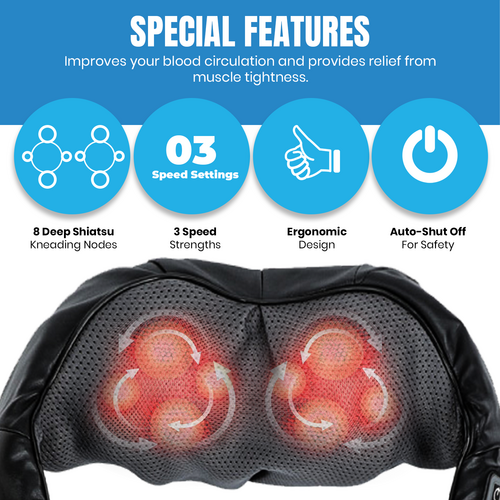 Pursonic 3D Shiatsu-massagekudde med värme för nacke och rygg
